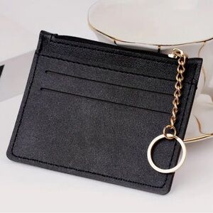 Black Card Wallet with Gold Keychain